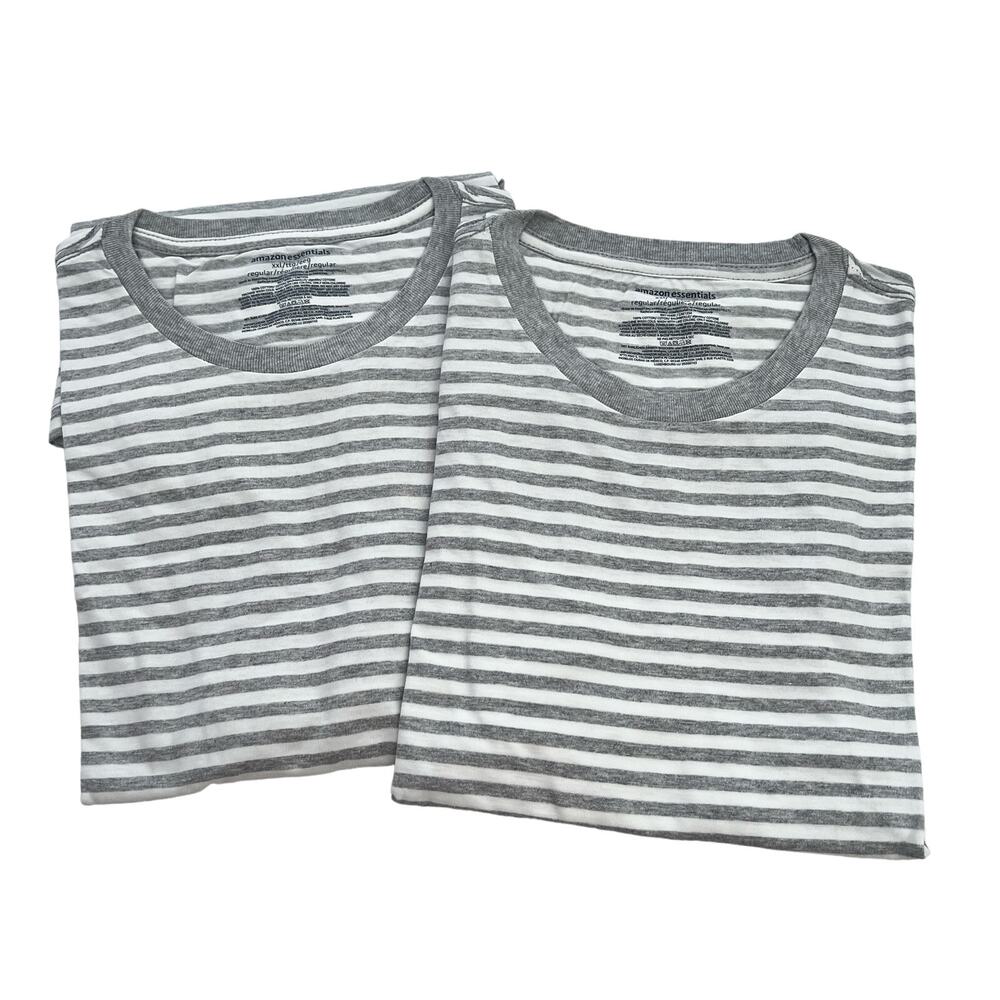 Amazon Essentials Men's Gray Striped Reg-Fit Short Sleeve Crewneck T-Shirts 2XL